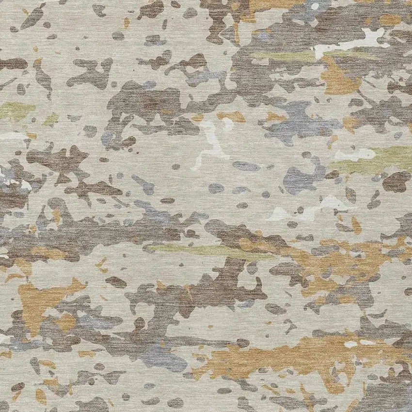 Beige And Brown Abstract Washable Indoor Outdoor Area Rug Photo 2