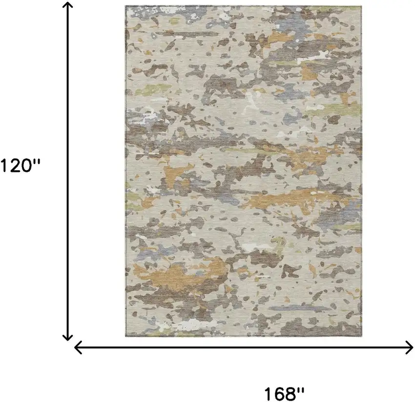 Beige And Brown Abstract Washable Indoor Outdoor Area Rug Photo 6