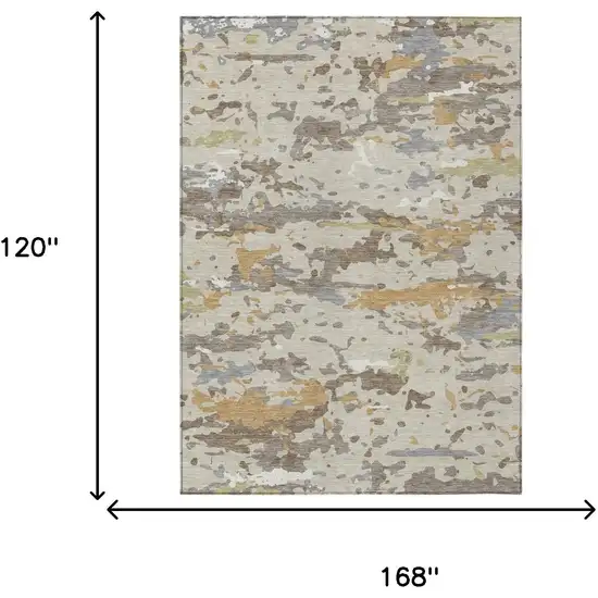Beige And Brown Abstract Washable Indoor Outdoor Area Rug Photo 6