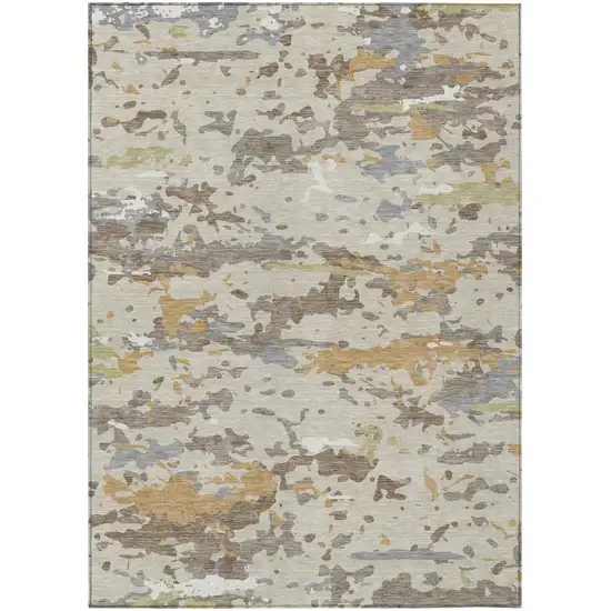 Beige And Brown Abstract Washable Indoor Outdoor Area Rug Photo 1