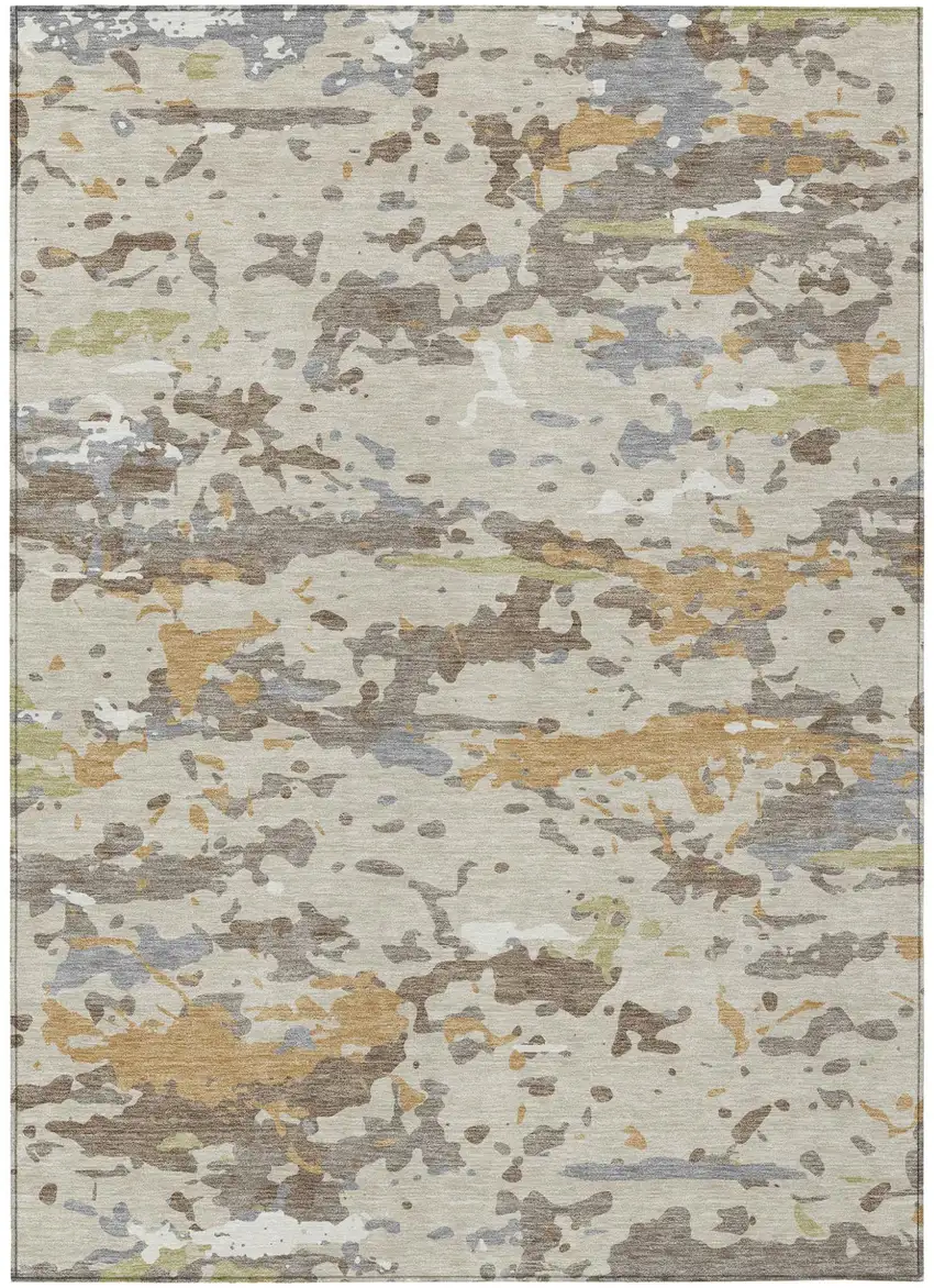 Beige And Brown Abstract Washable Indoor Outdoor Area Rug Photo 1