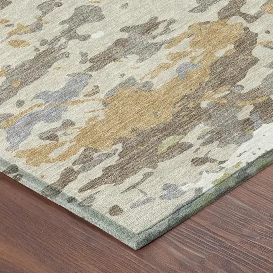 Beige And Brown Abstract Washable Indoor Outdoor Area Rug Photo 4