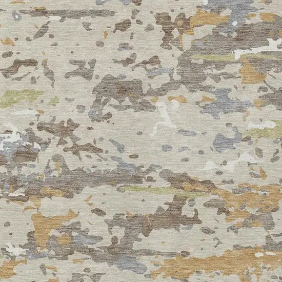 Beige And Brown Abstract Washable Indoor Outdoor Area Rug Photo 2