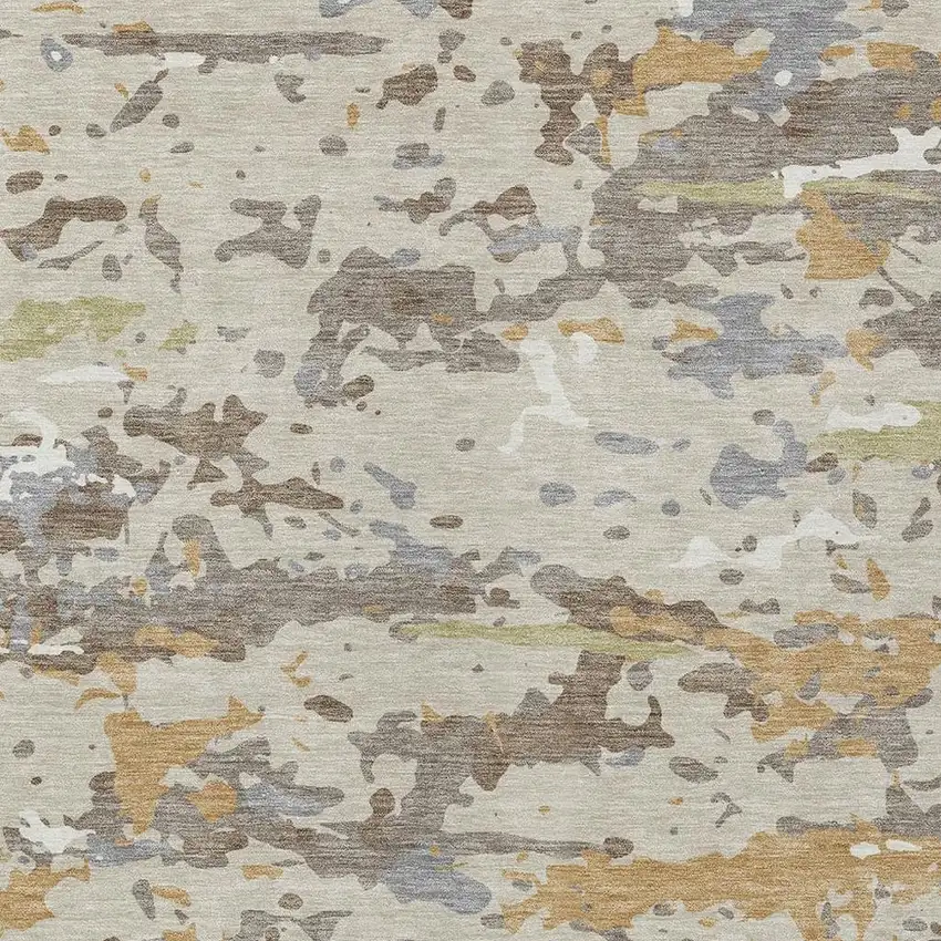 Beige And Brown Abstract Washable Indoor Outdoor Area Rug Photo 2
