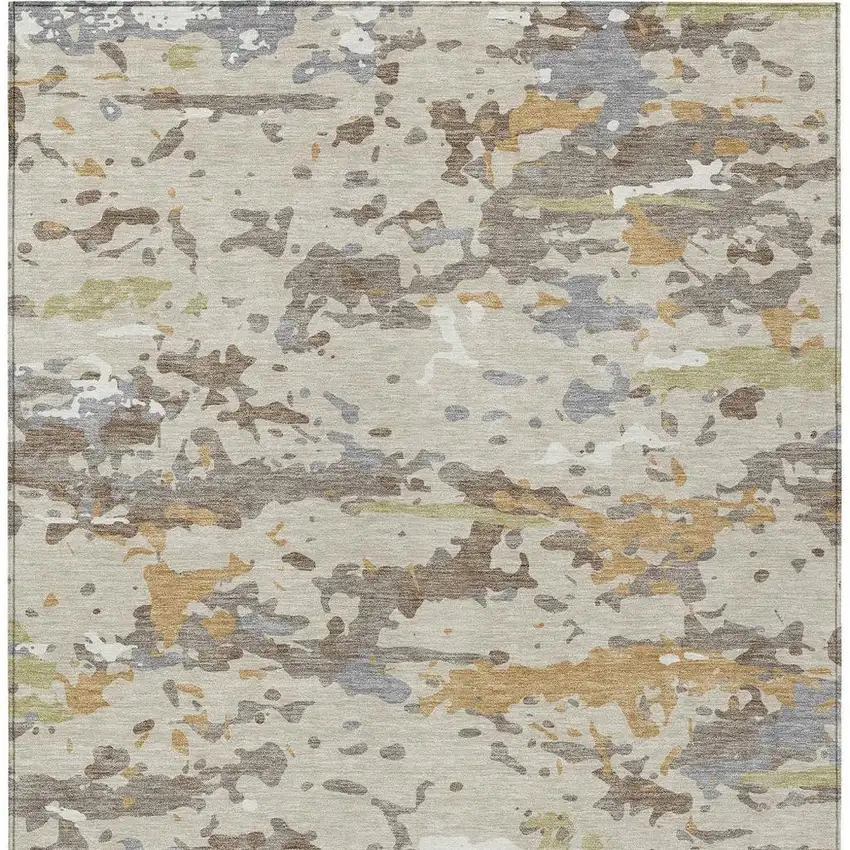 Beige And Brown Abstract Washable Indoor Outdoor Area Rug Photo 3