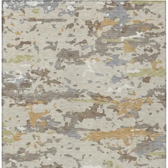 Beige And Brown Abstract Washable Indoor Outdoor Area Rug Photo 3