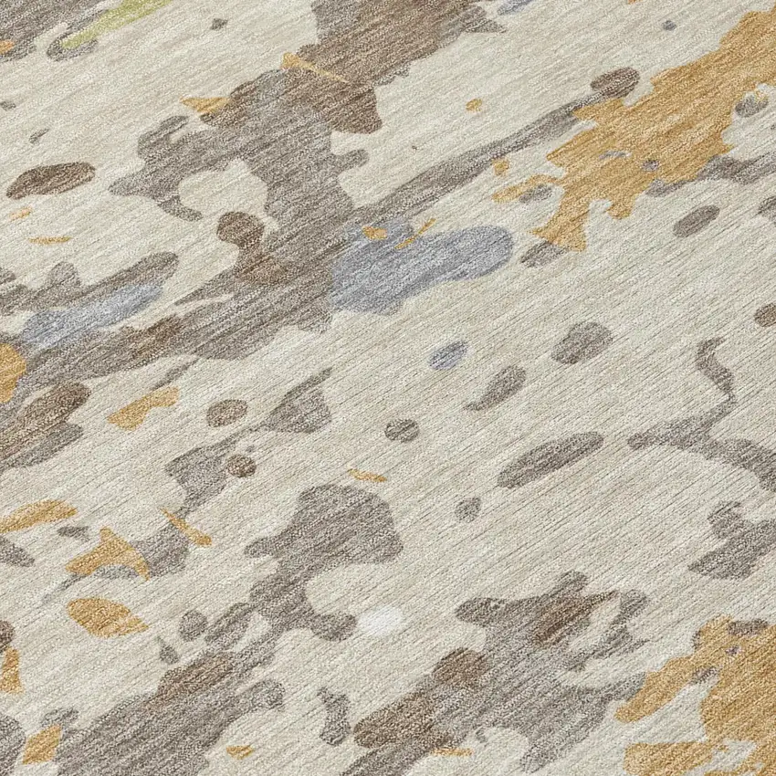 Beige And Brown Abstract Washable Indoor Outdoor Area Rug Photo 5