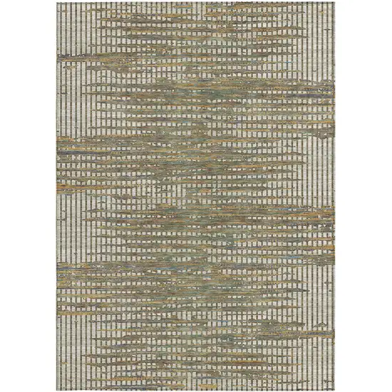 Beige And Brown Abstract Washable Indoor Outdoor Area Rug Photo 3