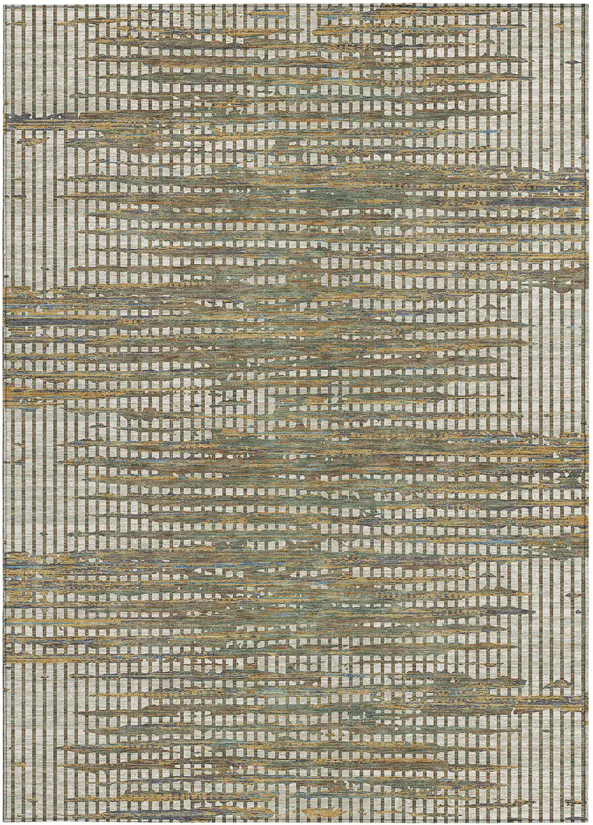 Beige And Brown Abstract Washable Indoor Outdoor Area Rug Photo 3