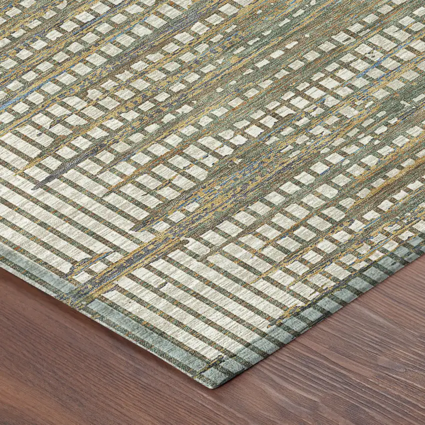 Beige And Brown Abstract Washable Indoor Outdoor Area Rug Photo 4