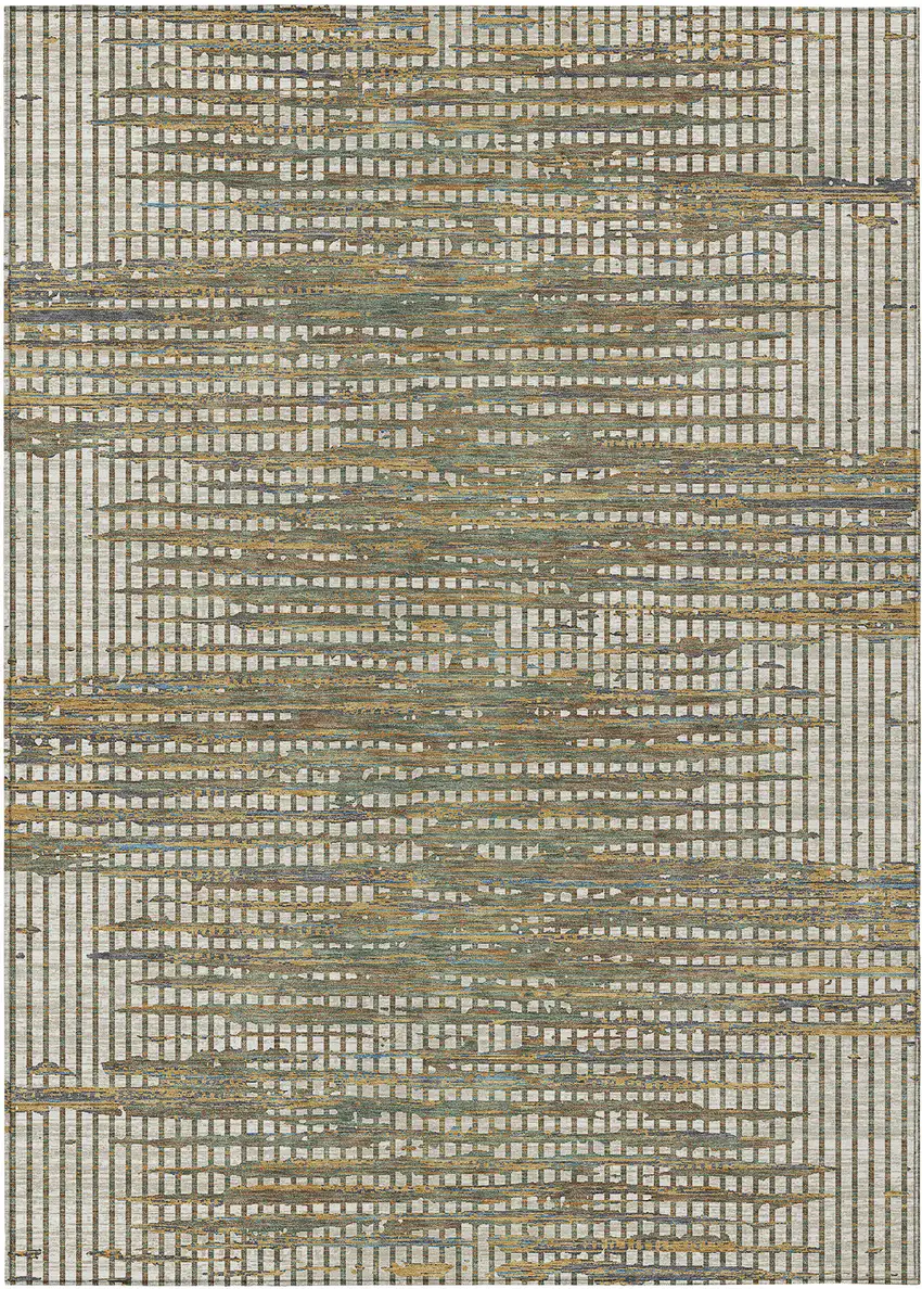 Beige And Brown Abstract Washable Indoor Outdoor Area Rug Photo 1