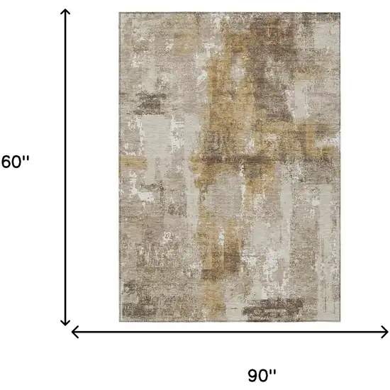Beige And Brown Abstract Washable Indoor Outdoor Area Rug Photo 9