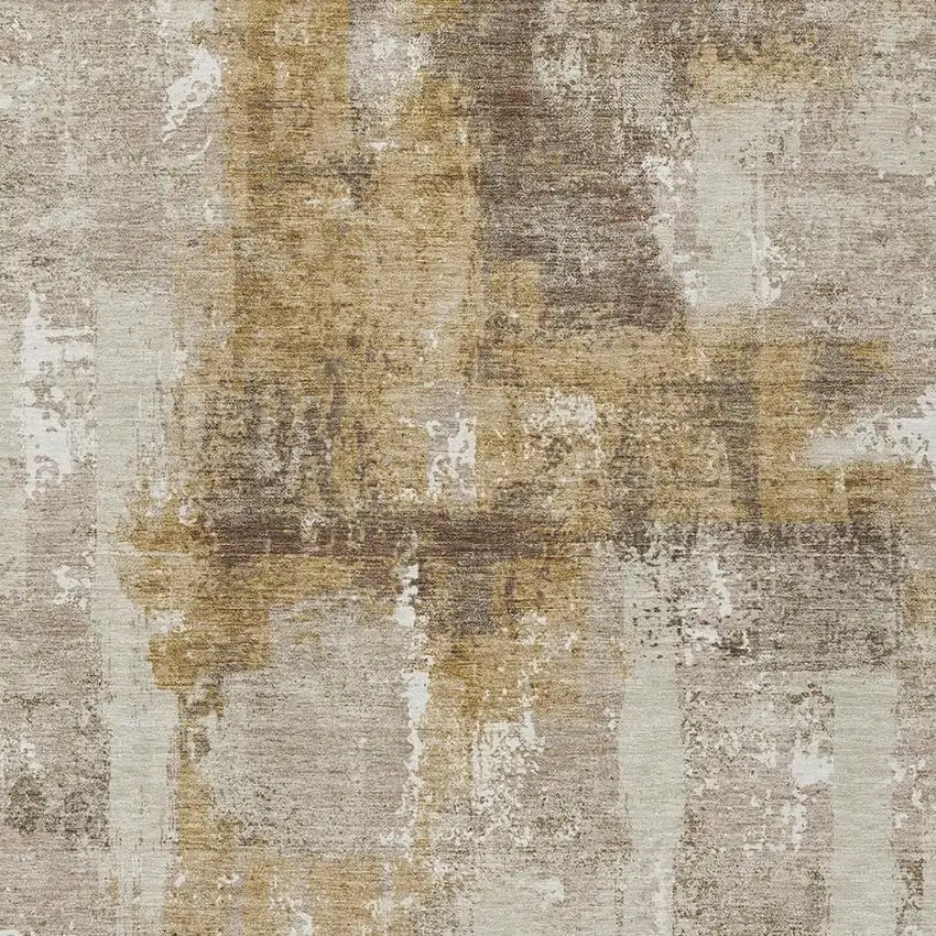 Beige And Brown Abstract Washable Indoor Outdoor Area Rug Photo 5