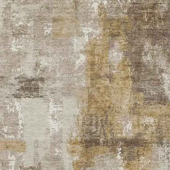 Beige And Brown Abstract Washable Indoor Outdoor Area Rug Photo 3