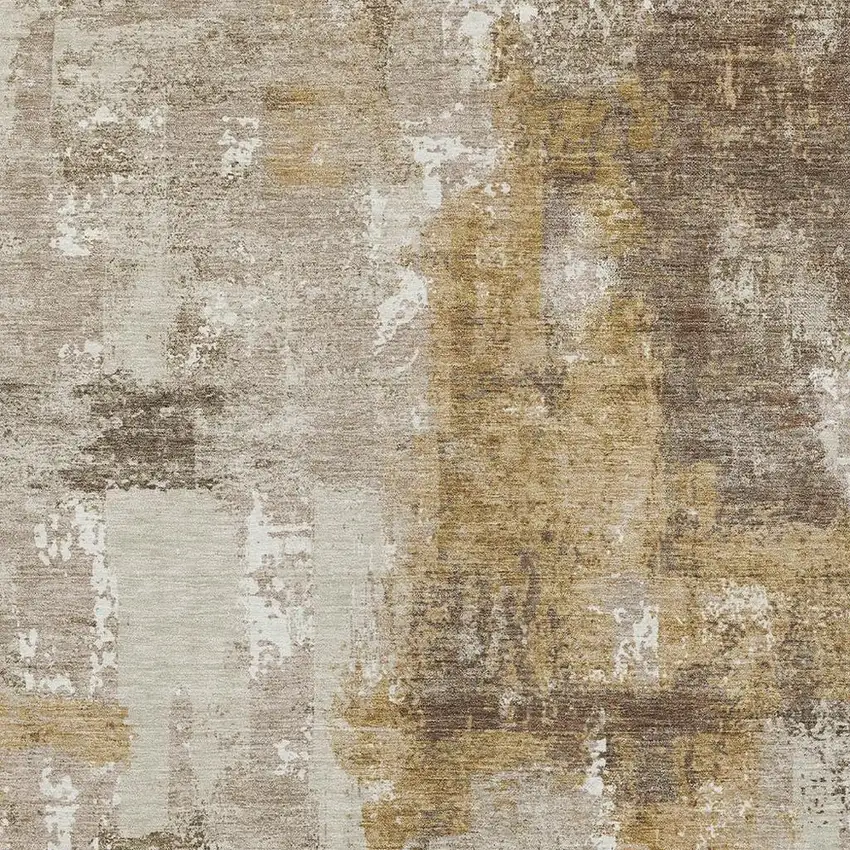 Beige And Brown Abstract Washable Indoor Outdoor Area Rug Photo 3