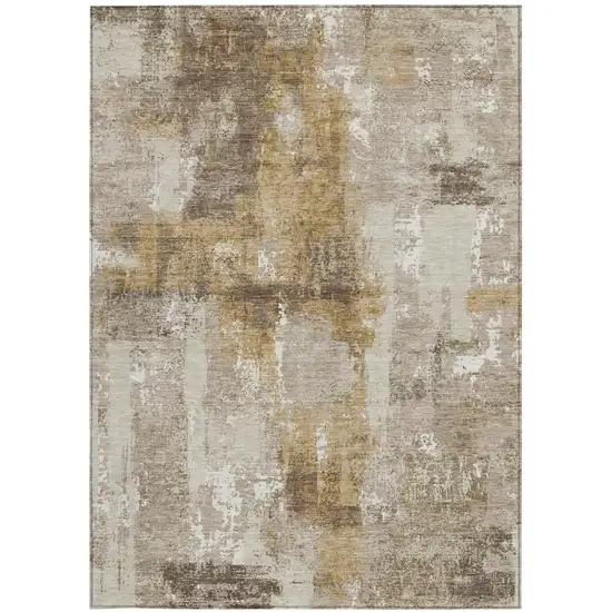Beige And Brown Abstract Washable Indoor Outdoor Area Rug Photo 4