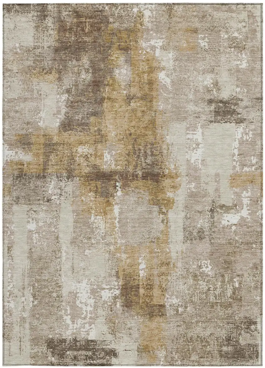 Beige And Brown Abstract Washable Indoor Outdoor Area Rug Photo 4