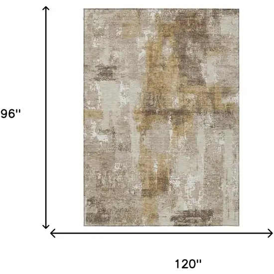 Beige And Brown Abstract Washable Indoor Outdoor Area Rug Photo 9