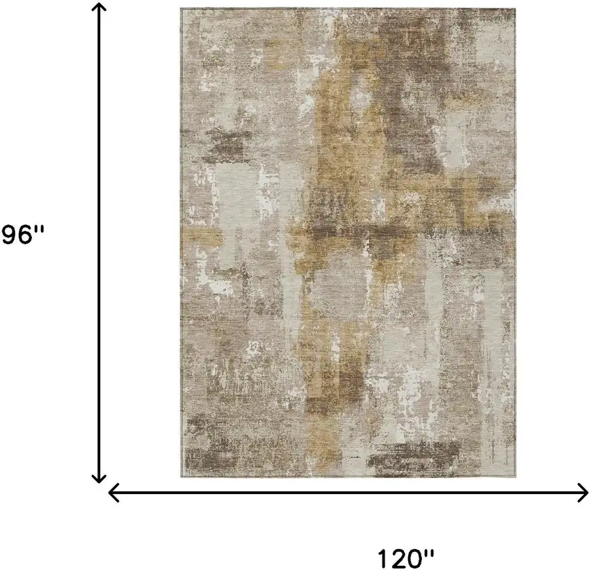 Beige And Brown Abstract Washable Indoor Outdoor Area Rug Photo 9