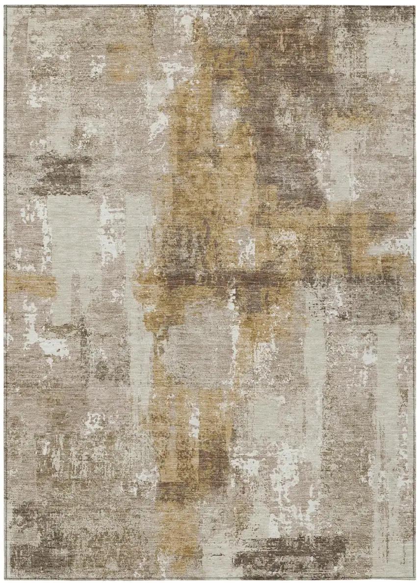 Beige And Brown Abstract Washable Indoor Outdoor Area Rug Photo 2
