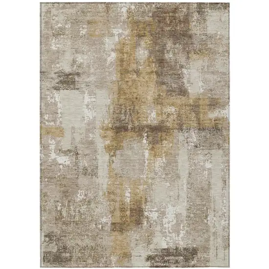 Beige And Brown Abstract Washable Indoor Outdoor Area Rug Photo 2