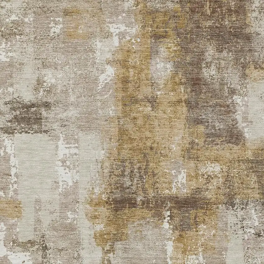 Beige And Brown Abstract Washable Indoor Outdoor Area Rug Photo 5