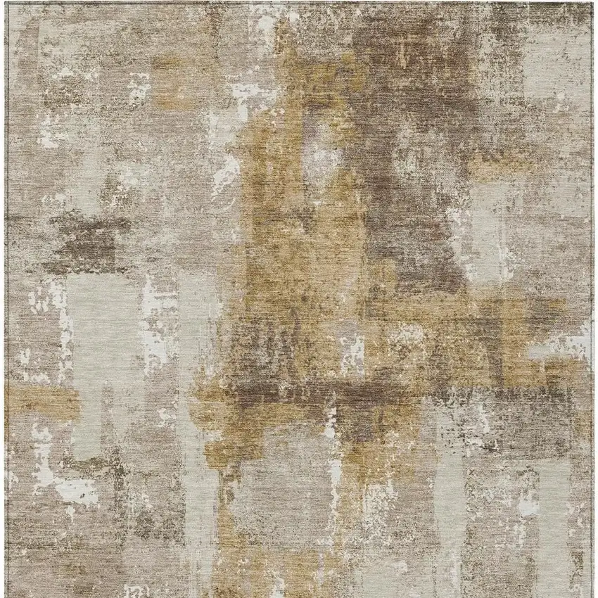 Beige And Brown Abstract Washable Indoor Outdoor Area Rug Photo 6