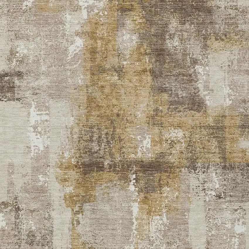 Beige And Brown Abstract Washable Indoor Outdoor Area Rug Photo 3