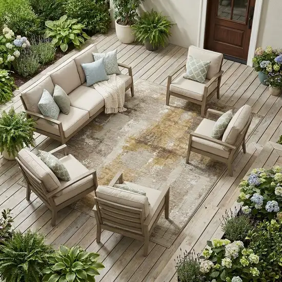 Beige And Brown Abstract Washable Indoor Outdoor Area Rug Photo 1