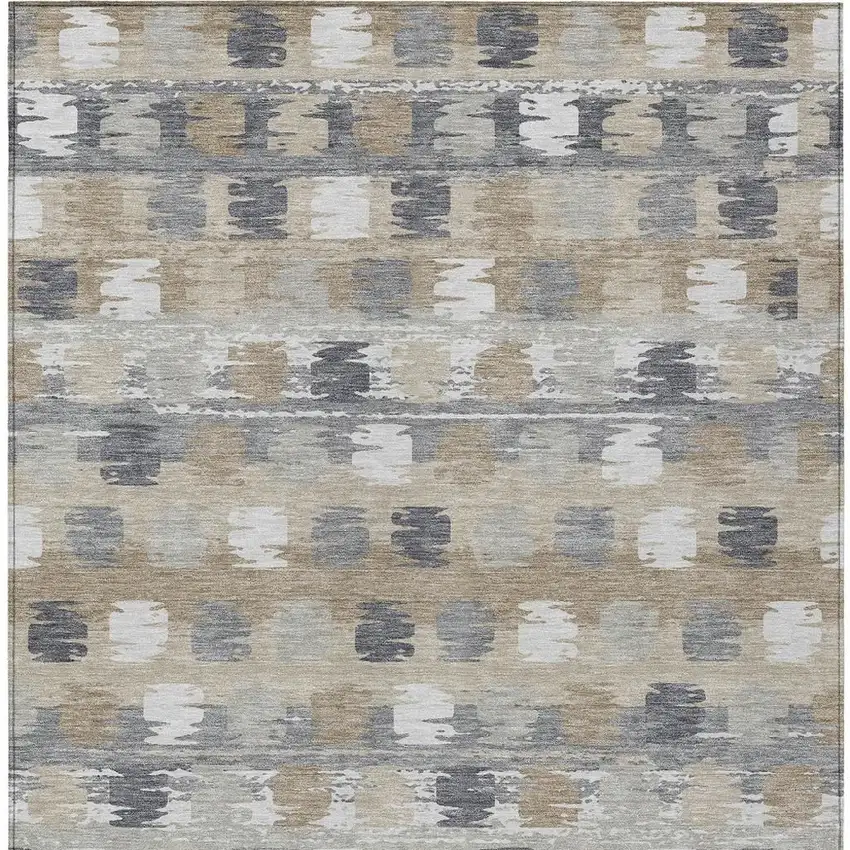Beige And Brown Abstract Washable Indoor Outdoor Area Rug Photo 5
