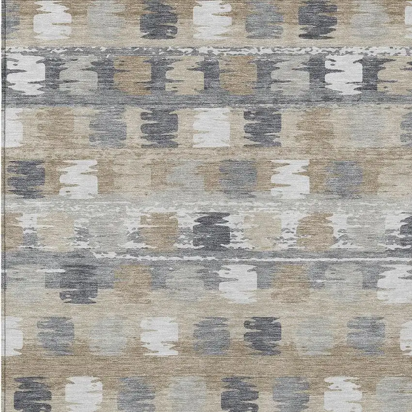 Beige And Brown Abstract Washable Indoor Outdoor Area Rug Photo 4