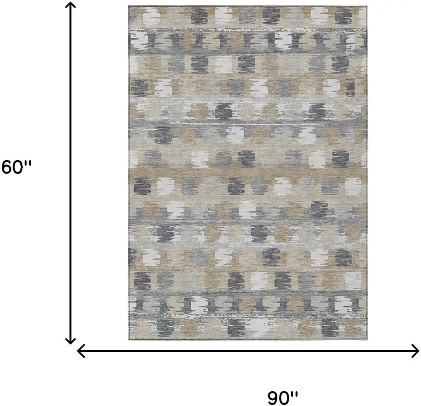 Beige And Brown Abstract Washable Indoor Outdoor Area Rug Photo 8