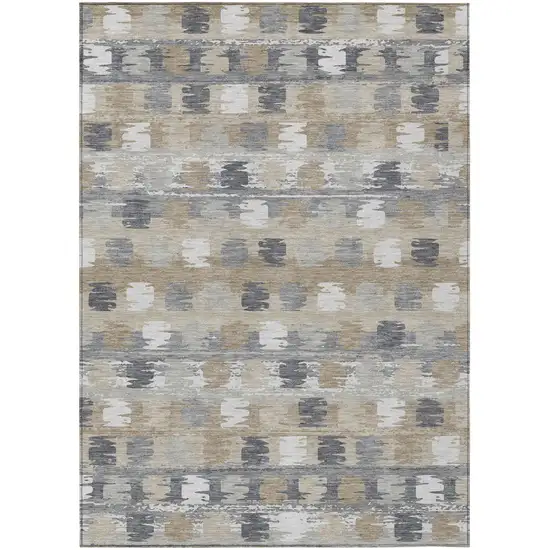 Beige And Brown Abstract Washable Indoor Outdoor Area Rug Photo 2