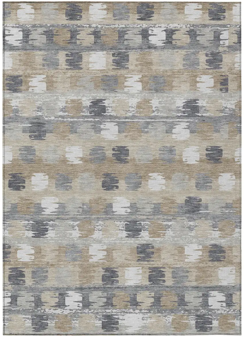Beige And Brown Abstract Washable Indoor Outdoor Area Rug Photo 2