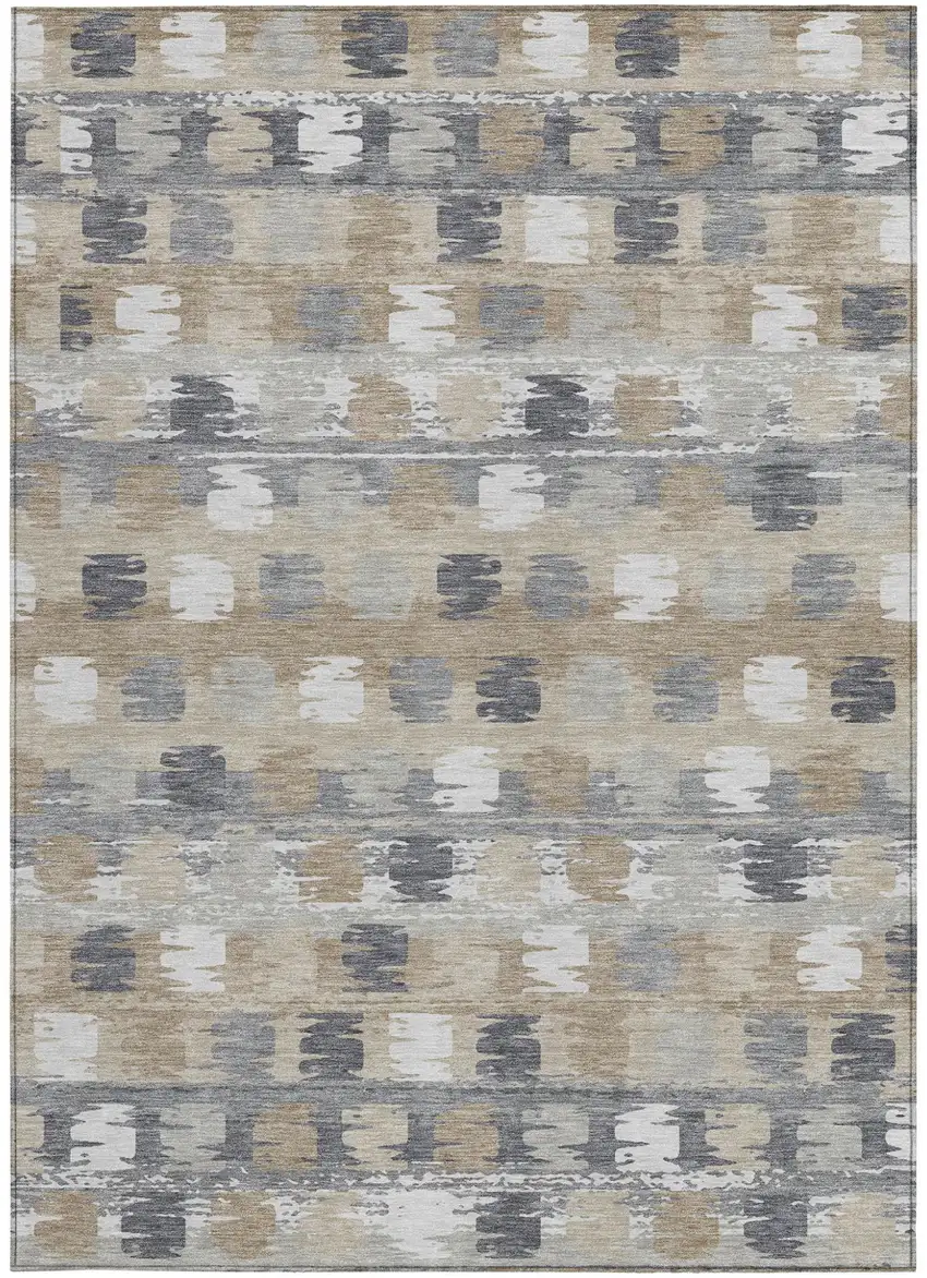 Beige And Brown Abstract Washable Indoor Outdoor Area Rug Photo 3