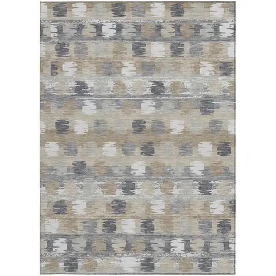 Beige And Brown Abstract Washable Indoor Outdoor Area Rug Photo 3