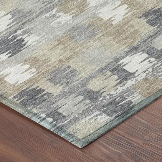 Beige And Brown Abstract Washable Indoor Outdoor Area Rug Photo 6