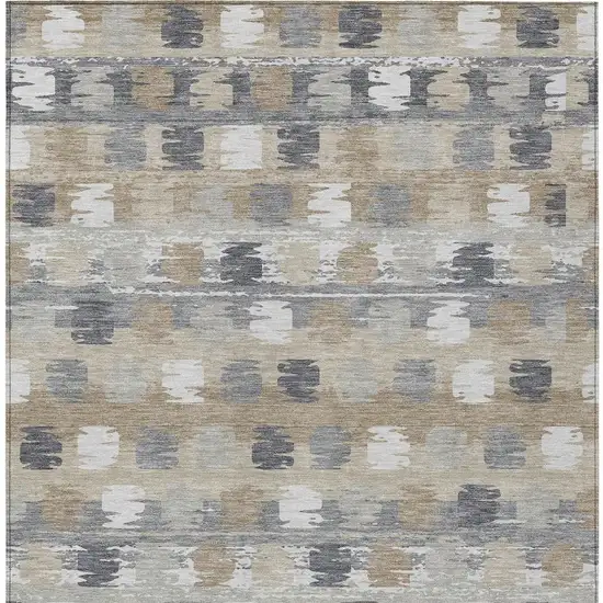 Beige And Brown Abstract Washable Indoor Outdoor Area Rug Photo 6