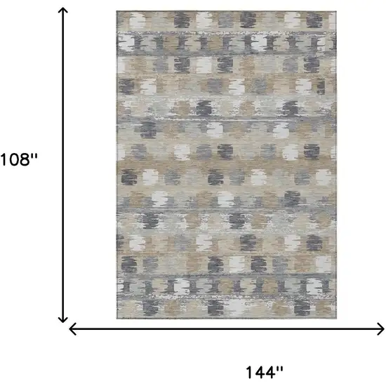 Beige And Brown Abstract Washable Indoor Outdoor Area Rug Photo 9