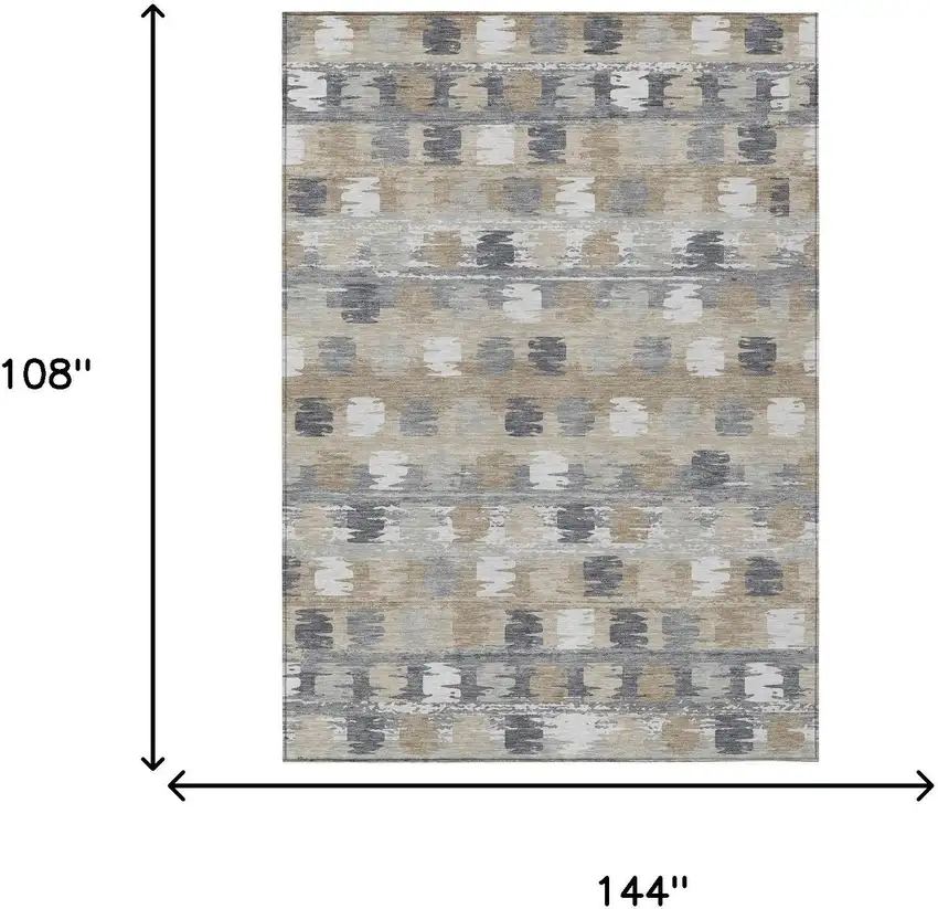Beige And Brown Abstract Washable Indoor Outdoor Area Rug Photo 9