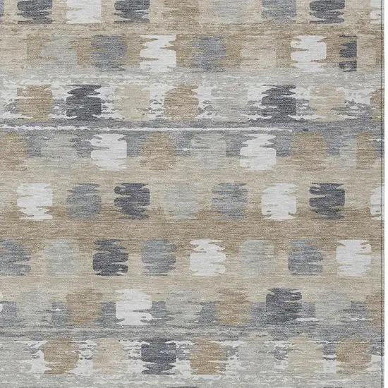 Beige And Brown Abstract Washable Indoor Outdoor Area Rug Photo 5