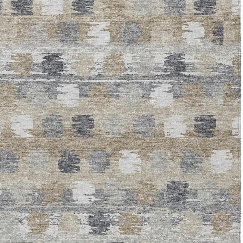 Beige And Brown Abstract Washable Indoor Outdoor Area Rug Photo 5
