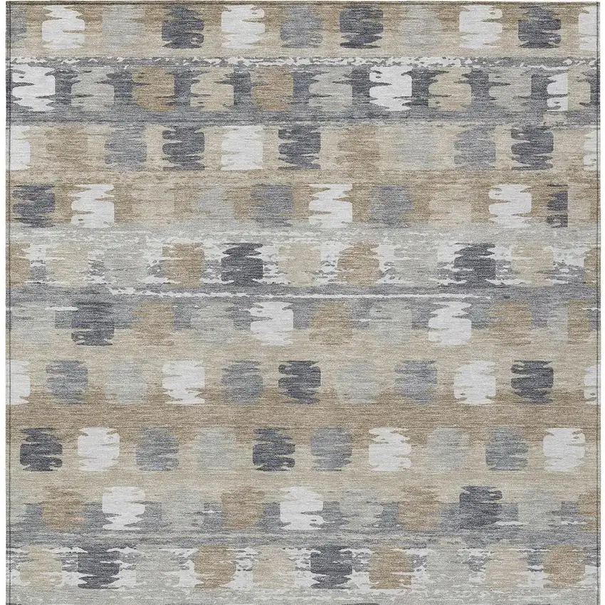 Beige And Brown Abstract Washable Indoor Outdoor Area Rug Photo 4