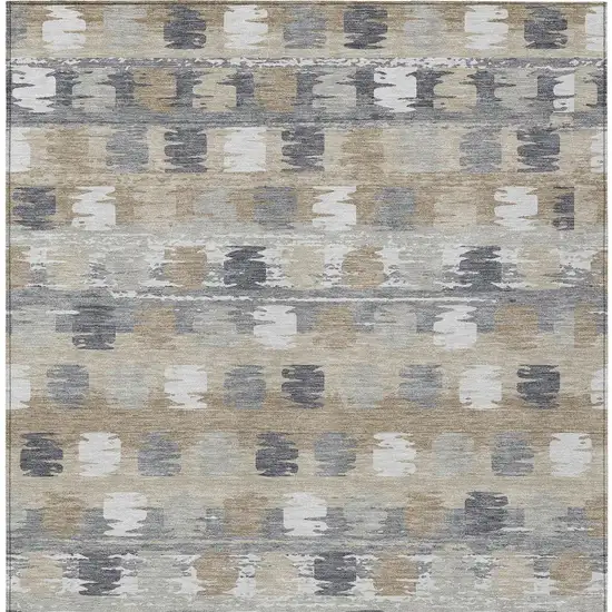 Beige And Brown Abstract Washable Indoor Outdoor Area Rug Photo 4