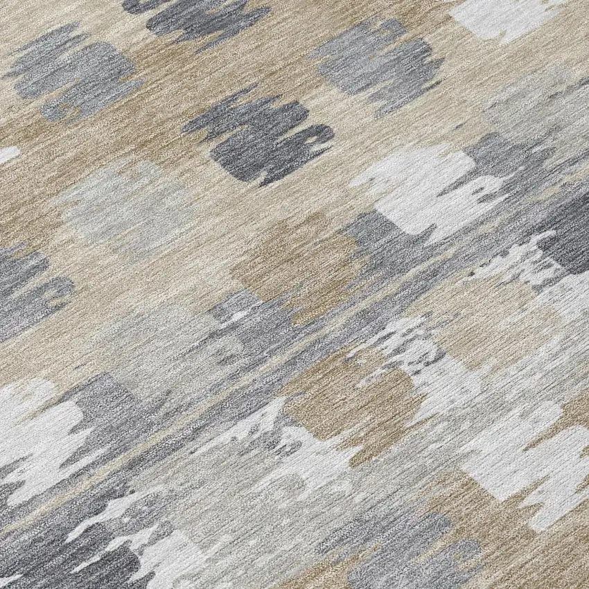 Beige And Brown Abstract Washable Indoor Outdoor Area Rug Photo 8