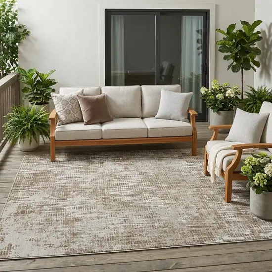 Beige And Brown Abstract Washable Indoor Outdoor Area Rug Photo 1