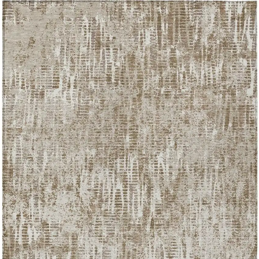 Beige And Brown Abstract Washable Indoor Outdoor Area Rug Photo 4