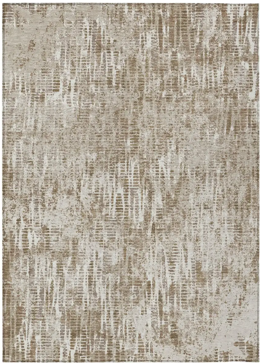 Beige And Brown Abstract Washable Indoor Outdoor Area Rug Photo 2