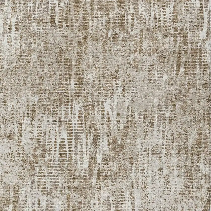Beige And Brown Abstract Washable Indoor Outdoor Area Rug Photo 3