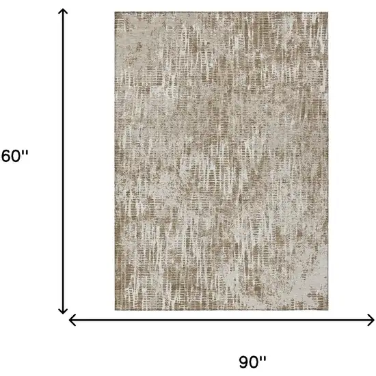 Beige And Brown Abstract Washable Indoor Outdoor Area Rug Photo 7